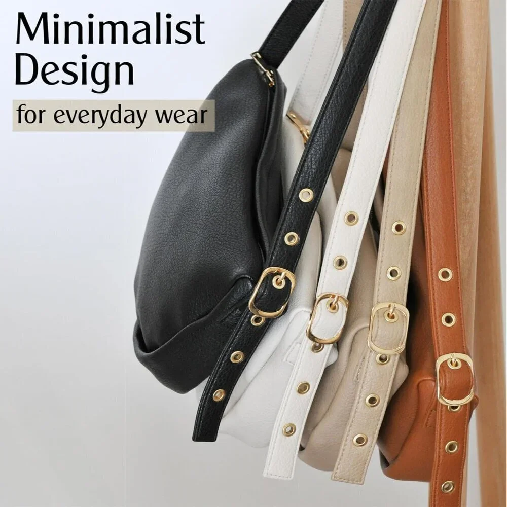 Women's Vegan Leather Crescent Crossbody Bag Slouchy Hobo with Adjustable Strap